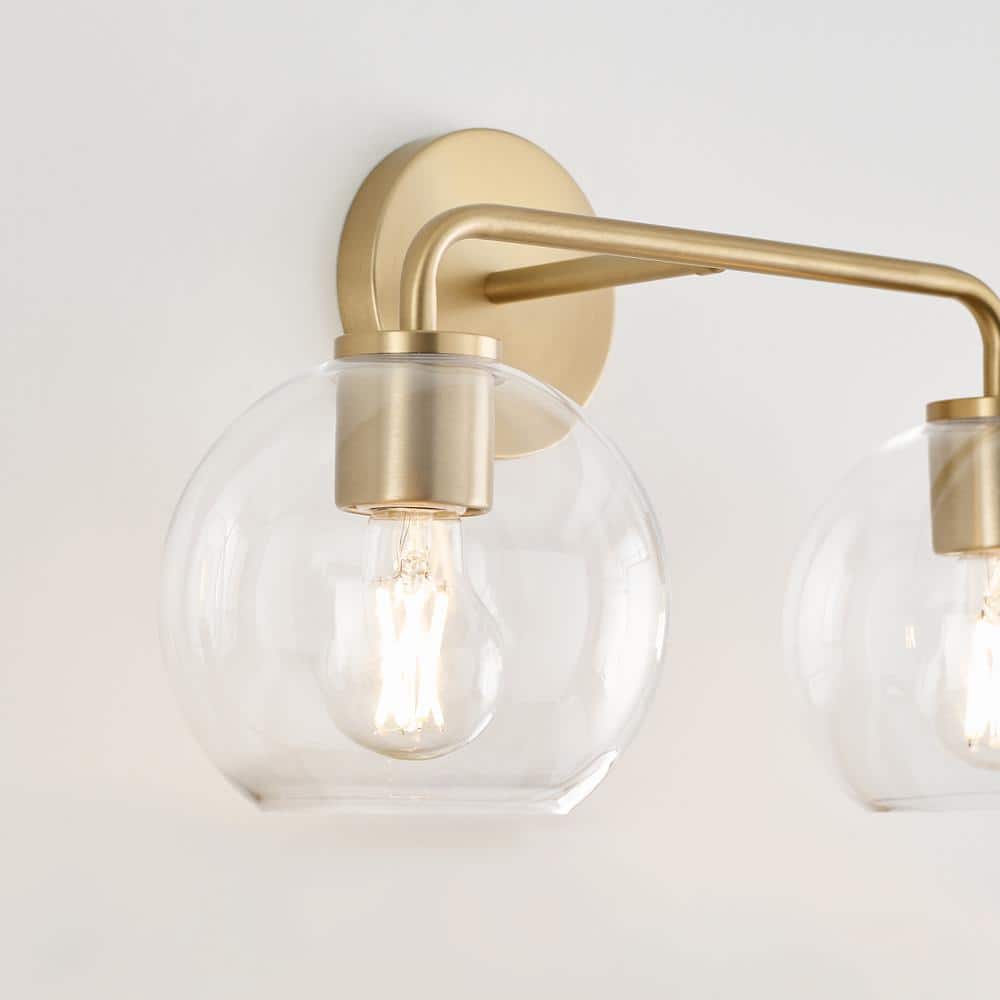 Orley 17.5-Inch Satin Brass Vanity Light with Clear Glass Shades