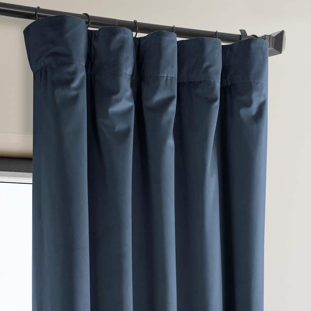 Elegant London Blue Velvet Room-Darkening Curtain, 50" x 108"