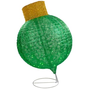 38 in. LED Lighted Twinkling Green Tinsel Onion Ornament Outdoor Christmas Decoration