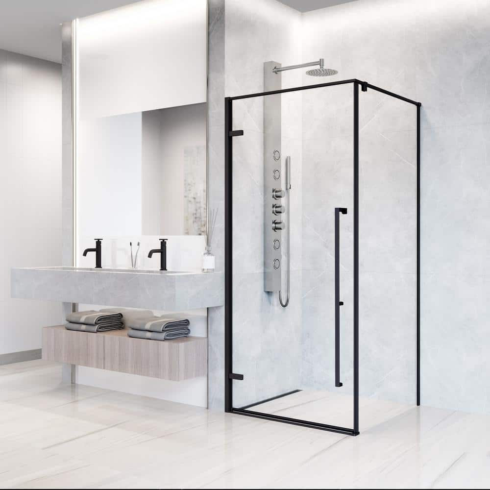 Meridian 34" Matte Black Framed Hinged Shower Enclosure