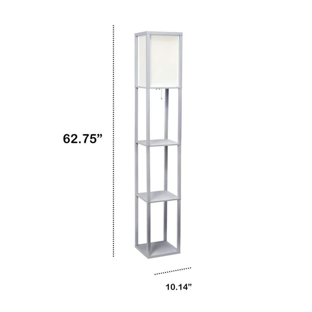 Elegant Gray Floor Lamp with Linen Shade and Display Shelves
