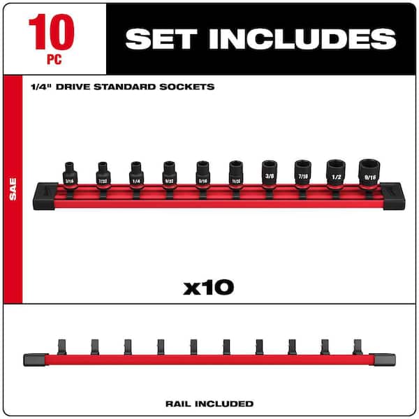 Wilmar 10-Piece 1/4-Inch Drive SAE Socket Set - 6-Point Sockets 5/32" To 1/2", Chrome Vanadium Steel With Storage Tray