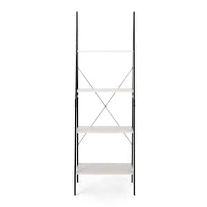 Bremen 71.5 in. Rustic and White and Black 4-Shelf Ladder Bookcase