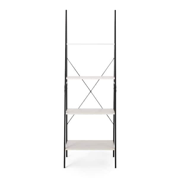 Noble House Bremen 71.5 in. Rustic and White and Black 4-Shelf Ladder Bookcase