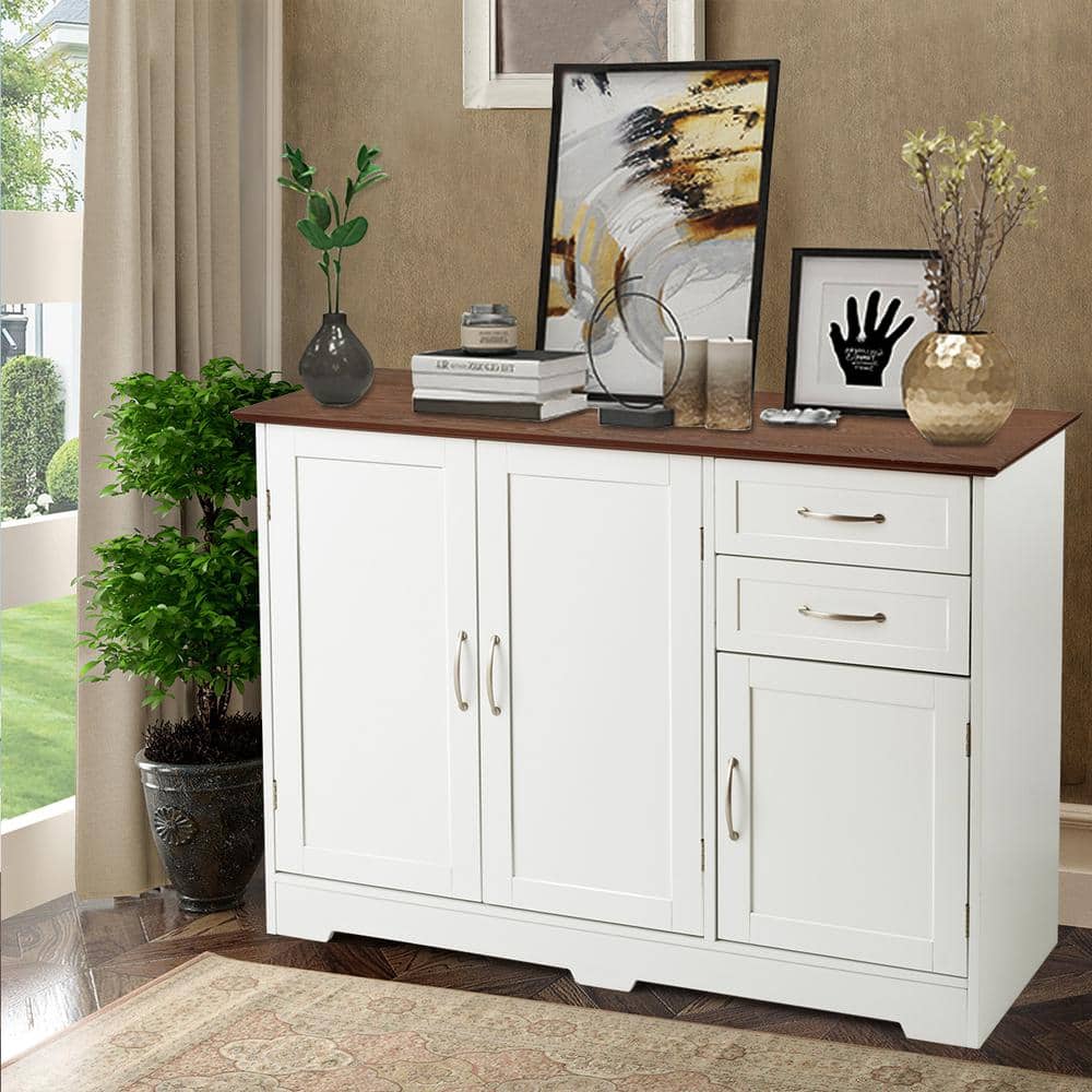 White and Vermilion MDF Kitchen Sideboard with Drawers and Cabinets