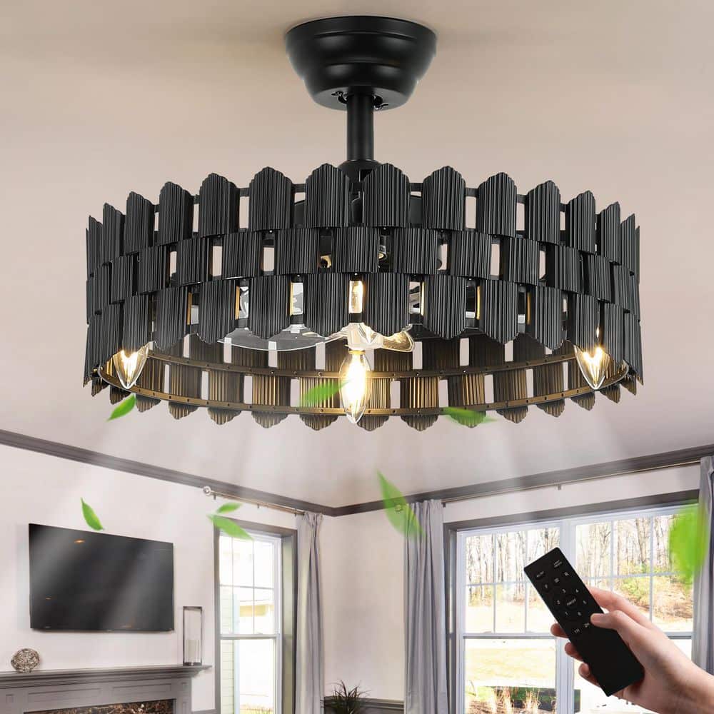 13.8 in. Modern Black Flush Mount Ceiling Fan with Light Minimalist Fandelier Fan and Remote Reversible Fan Blades price history on PriceWatchPro