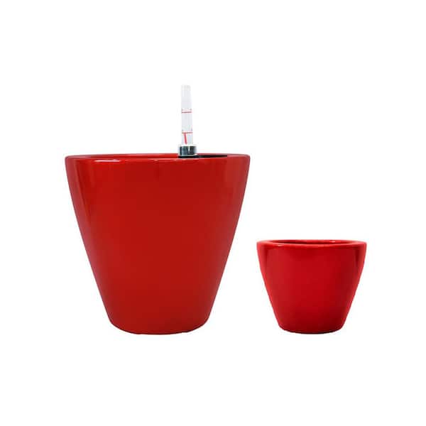 Flynama 10 in. Red Plastic Planter Pot with Self-Watering for Indoor and Outdoor (2-Pack)