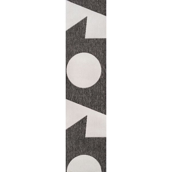 Lucian Modern Geometric Abstract 2-Tone Black/Cream 2 ft. x 8 ft. Indoor/Outdoor Runner Rug