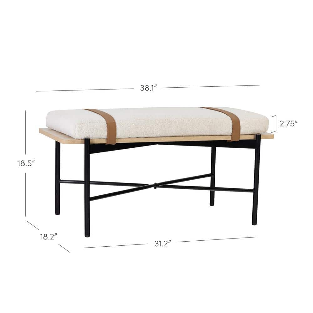 Thatcher 43'' Boucle Cushion Bench with Vegan Leather Straps