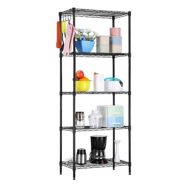 Folews 5 Tier Storage Shelves with Wheels - Metal Shelves for Storage  Adjustable Wire Shelving Unit Organizer Storage Rack Shelf for Kitchen  Garage