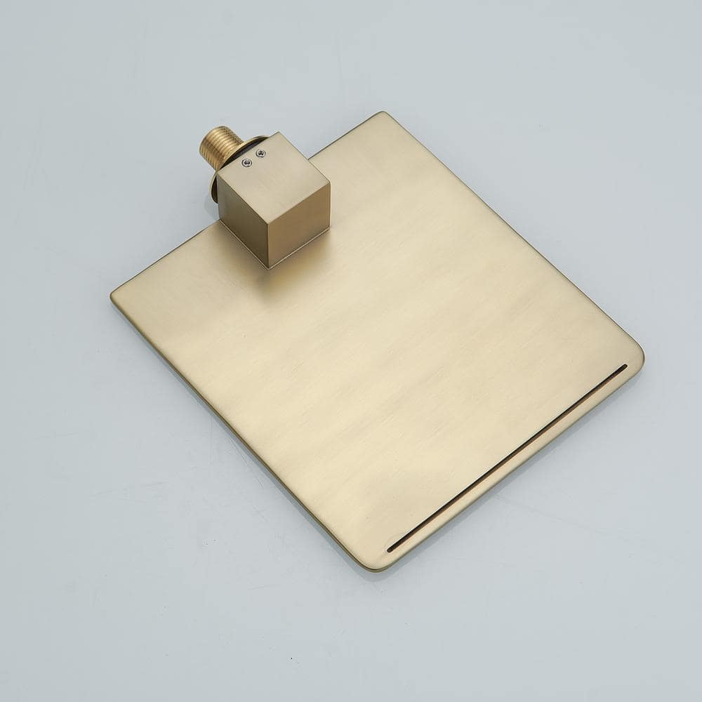 Brushed Gold Wall-Mount Waterfall Bathtub Faucet with Lever Handle