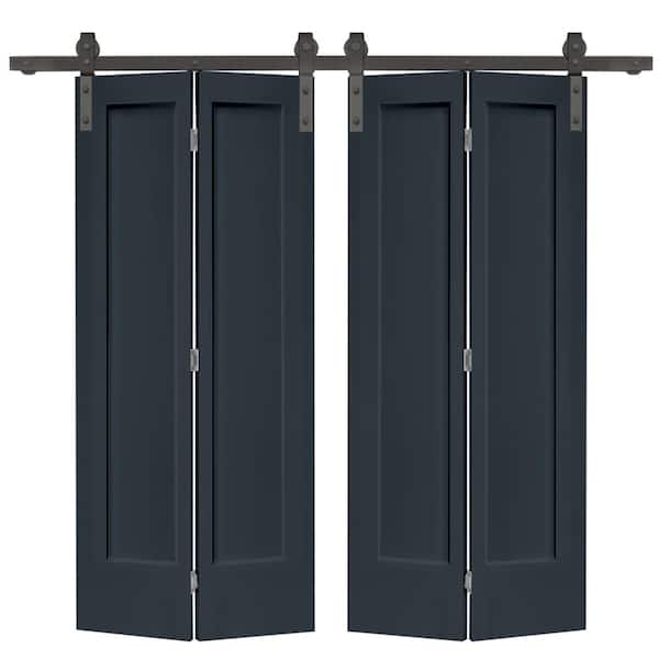 CALHOME 72 in. x 80 in. Hollow Core 1-Panel Charcoal Gray MDF Composite Double Bi-Fold Barn Doors with Sliding Hardware Kit