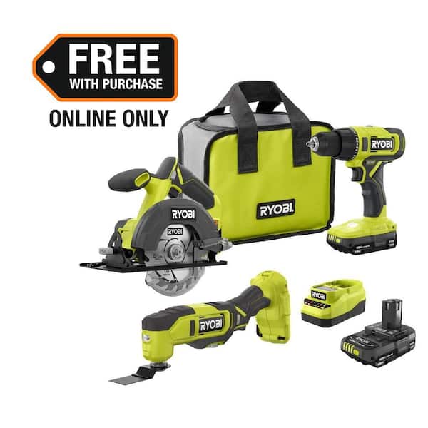 ONE  18V Cordless 2 Tool Combo Kit w/ Drill/Driver, Circular Saw,  Multi Tool, 2  1.5 Ah Batteries, & Charger