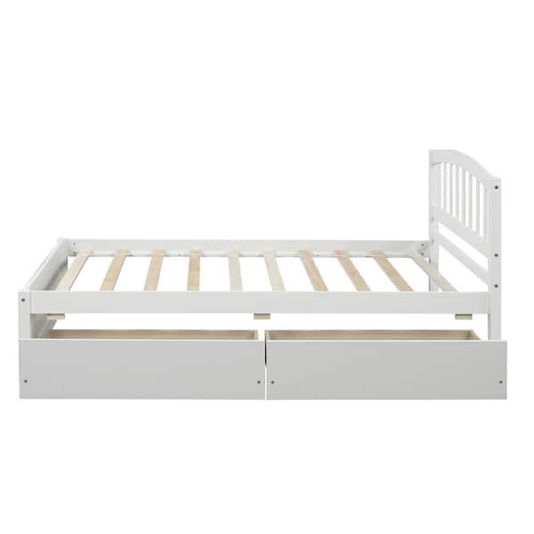 ANBAZAR White Twin Size Wood Platform Bed with Two Drawers