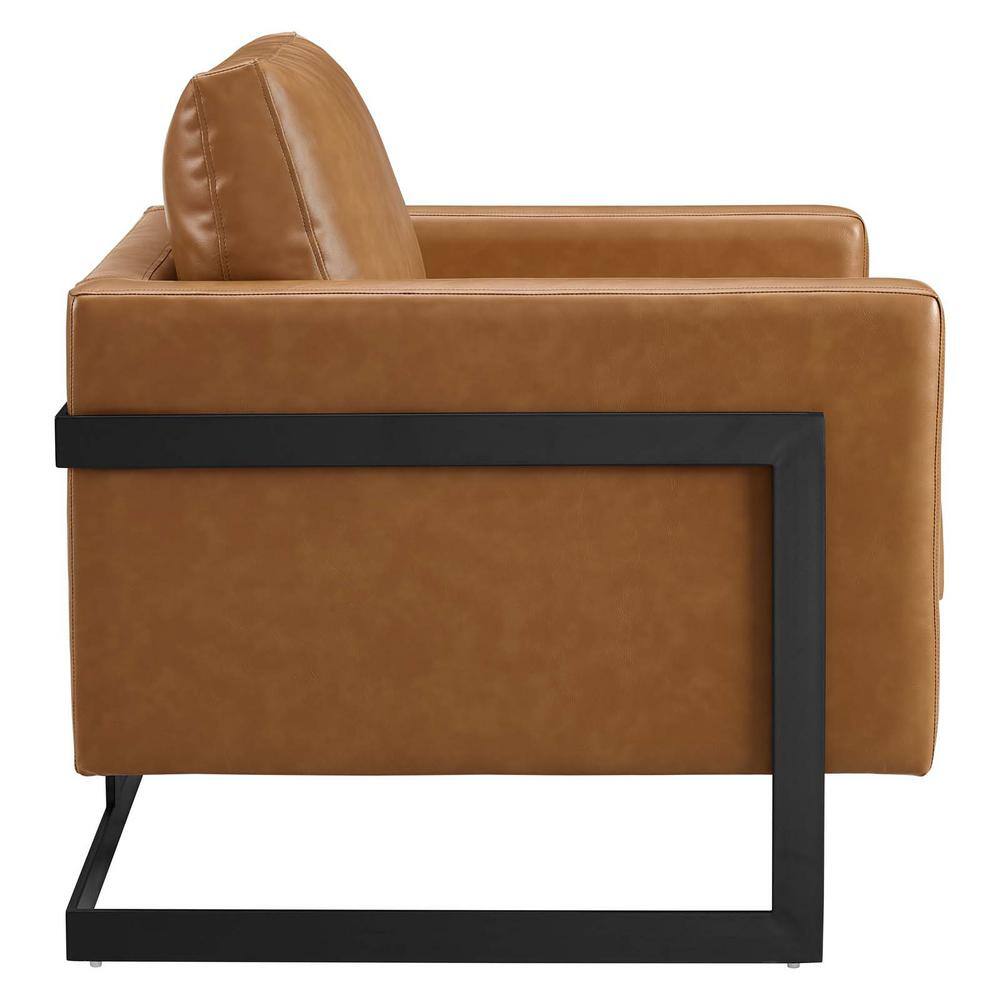 Rustic Black and Tan Faux Leather Club Chair with Metal Base