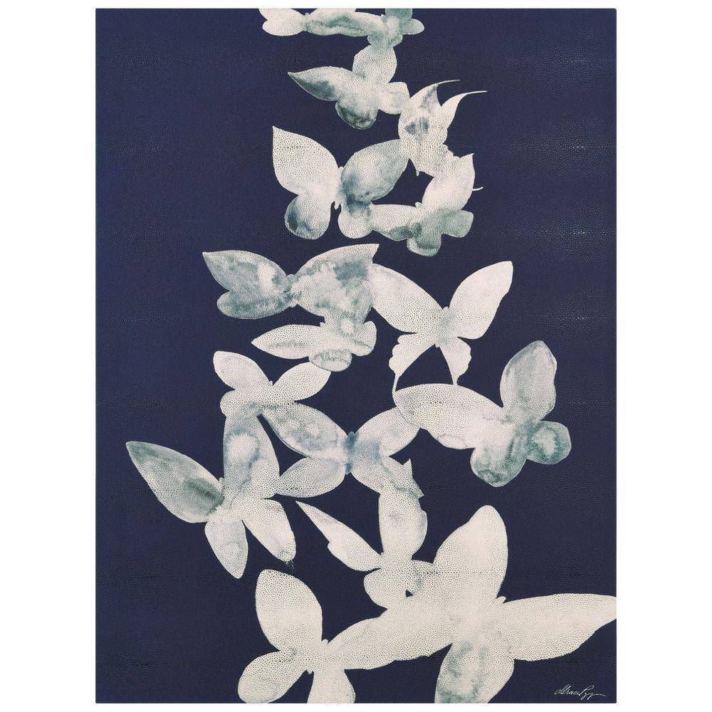 Ethereal Flight White Butterflies on Navy Canvas Wall Art