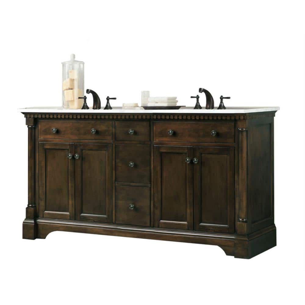 61 in. W x 22 in. D x 37.7 in H Vanity in Antique Coffee with Marble Top in