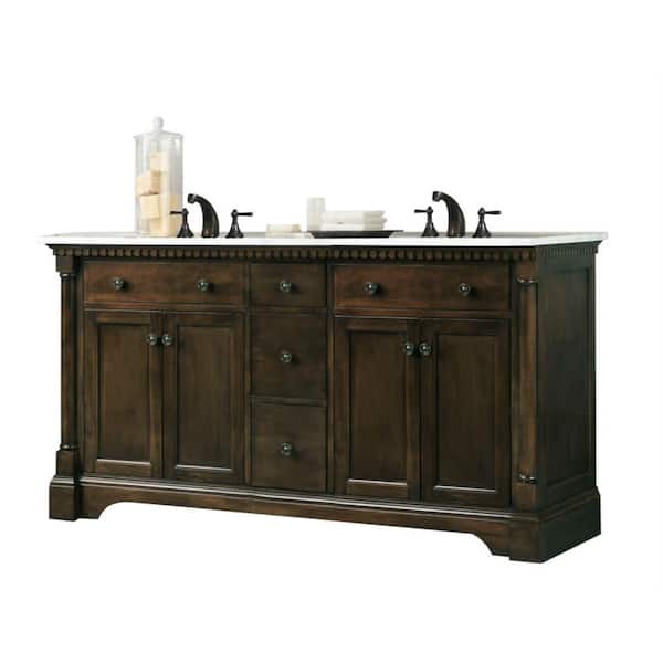Unbranded 61 in. W x 22 in. D x 37.7 in H Vanity in Antique Coffee with Marble Top in Carrara White with White Ceramic Basin