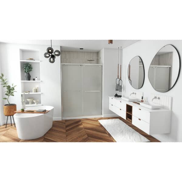 Encore 60 in. W x 76 in. H Semi-Frameless Bypass Sliding Shower Door in Brushed Nickel with Frosted Glass
