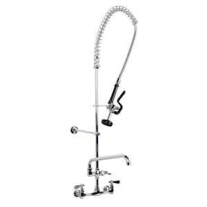 Commercial Pull Down 2-Handle Wall Mount Pre-Rinse Spray Utility Kitchen Faucet in Chrome Finish
