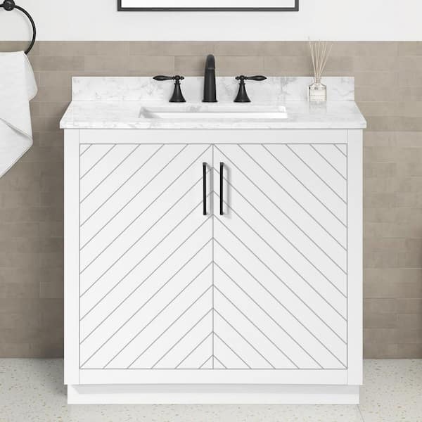 Huckleberry 36 in. Single Sink White Bath Vanity with White Engineered Marble Top (Assembled)