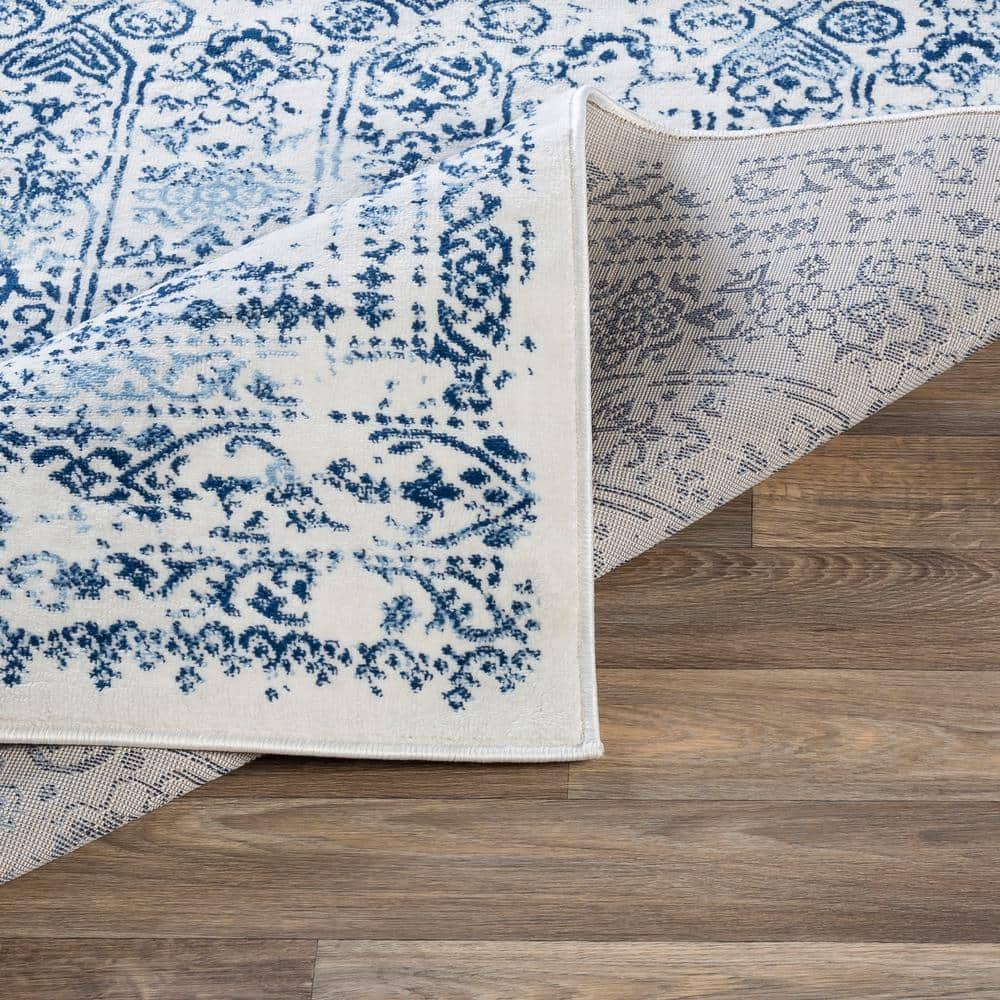 Roma Blue and White Synthetic Flat Woven Area Rug