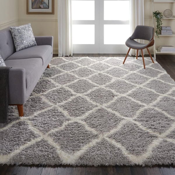 Ultra Plush Shag Charcoal/Beige 8 ft. x 10 ft. Abstract Plush Contemporary Area Rug
