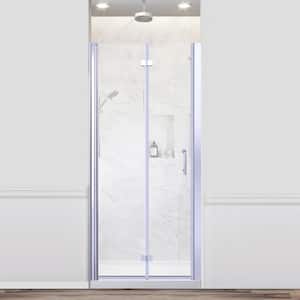 34-35 3/8 in. W x 72 in. H Bifold Semi-Frameless Shower Door in Chrome with Clear Tempered Glass,Reversible Installation