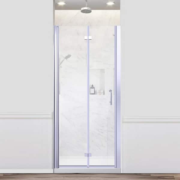ANGELES HOME 34-35 3/8 in. W x 72 in. H Bifold Semi-Frameless Shower Door in Chrome with Clear Tempered Glass,Reversible Installation