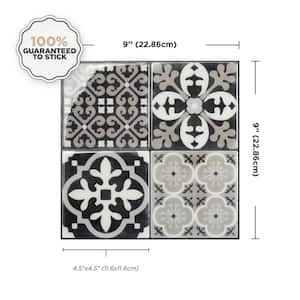 Vintage Arezzo Black 9 in. x9 in. Vinyl Peel and Stick Tile (2.22 sq. ft./4 pack)