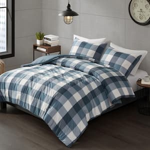 Jonah 3-Piece Blue King/Cal King Plaid Check Printed Comforter Set