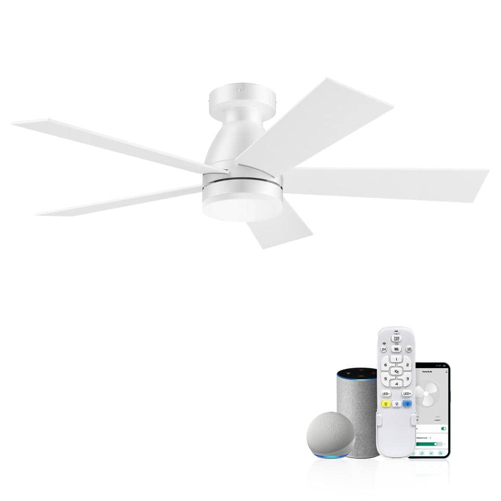 52 in. Contemporary White 6-Speed White Flush Mount Ceiling Fan with Light and Flexible Control Methods price history on PriceWatchPro