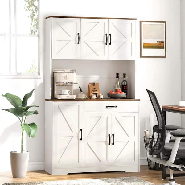 32.28 in. H White Accent Storage Cabinet with Adjustable Shelves and Drawer, Kitchen Storage Cabinet with Barn Doors