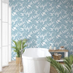 Light Blue Palma Unpasted Nonwoven Paper Wallpaper Roll 56 sq. ft.