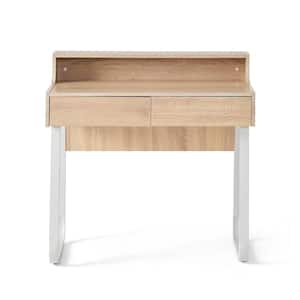 36 in. Rectangular Oak Brown 2 Drawer Secretary Desk with Built-In Storage