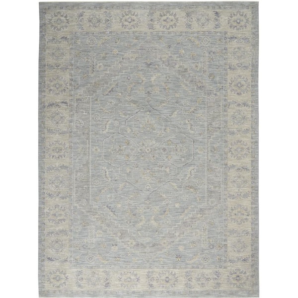 8 ft. x 10 ft. Teal and Gray Floral Power Loom Area Rug