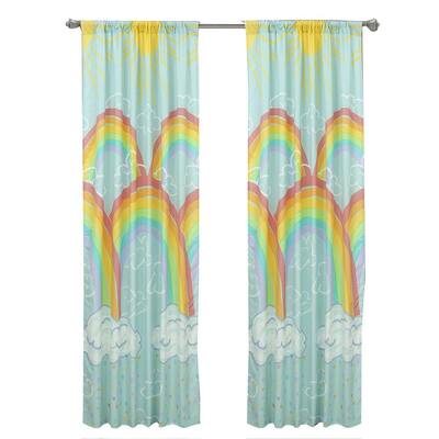 Rainbow Clouds 48 in x 84 in Microfiber Light Filtering Window Panel in Blue (2-pack)