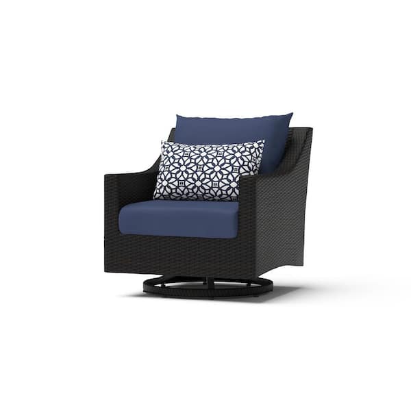 Deco 5-Piece Wicker Motion Patio Conversation Set with Sunbrella Navy Blue Cushions