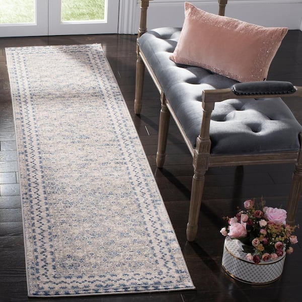 Brentwood Light Grey/Blue 2 ft. x 14 ft. Border Runner Rug