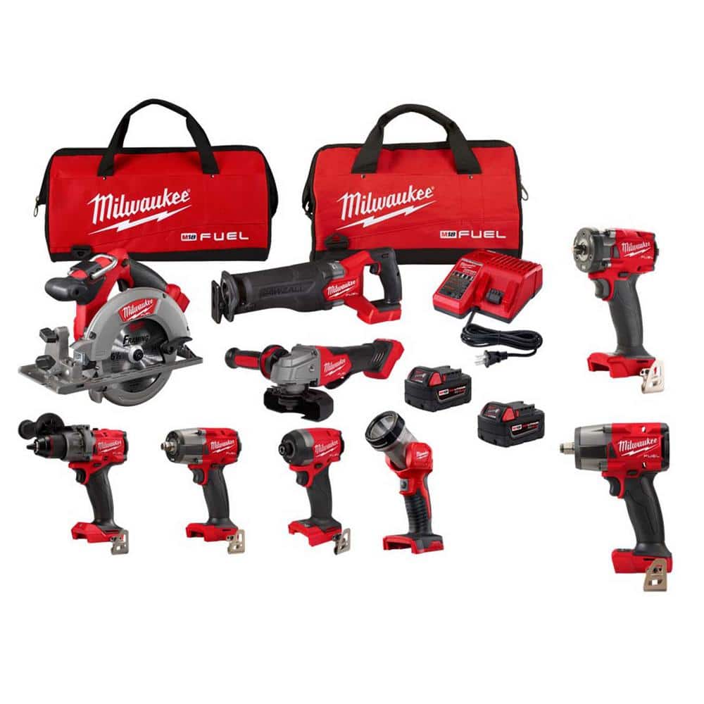 Milwaukee M18 FUEL 18V Lithium-Ion Brushless Cordless Combo Kit (7-Tool) with 1/2 in. & 3/8 in. Impact Wrenches -  3697-27-2-20