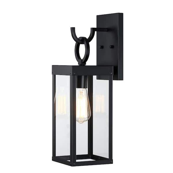 Hukoro 19.3 in. Matte Black Hardwired Outdoor Wall Lantern Sconce