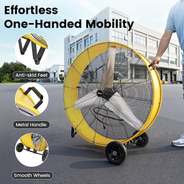 42 in. 2-Speeds 26800 CFM Industrial Drum Fan in Yellow with Powerful 4/5 HP Motor, High Velocity, Turbo Blade, Durable