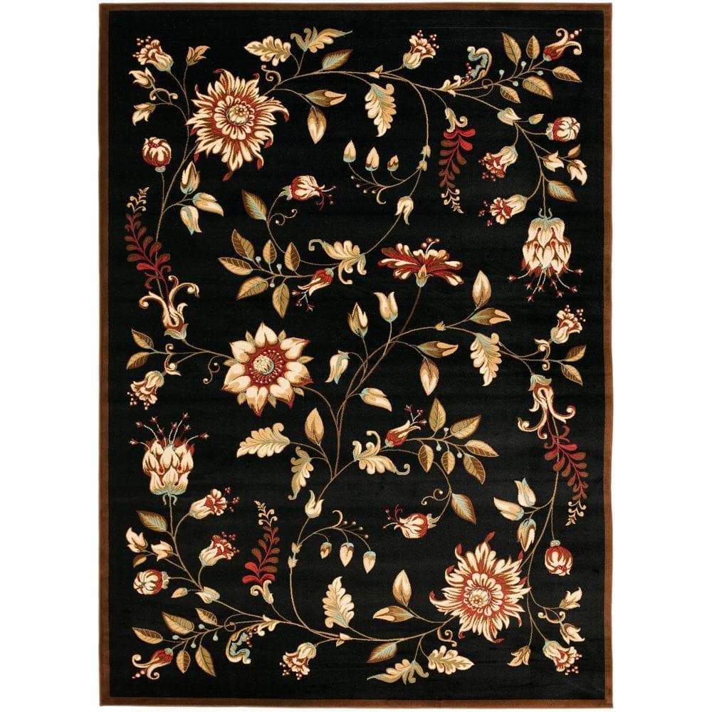Black Floral Tufted Synthetic 8' x 11' Area Rug