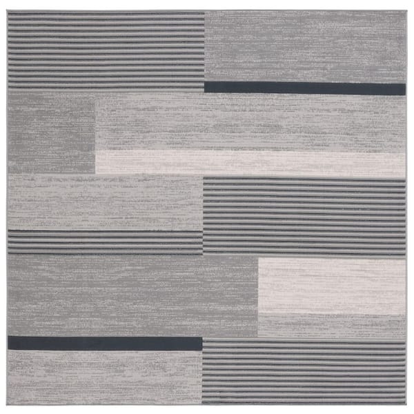 Odyssey 7 ft. x 7 ft. Gray/Black Ivory Abstract Striped Square Area Rug