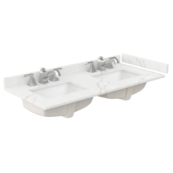 48 in. W x 22 in. D Quartz White Rectangular Double Sink Bathroom Vanity Top in Giotto