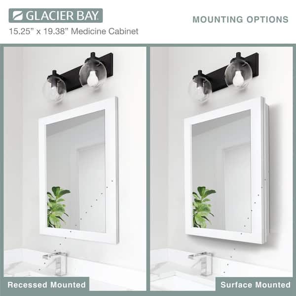 Glacier Bay 20 in. W x 26 in. H Rectangular Framed Recessed or Surface-Mount Bathroom Medicine Cabinet with Mirror, White