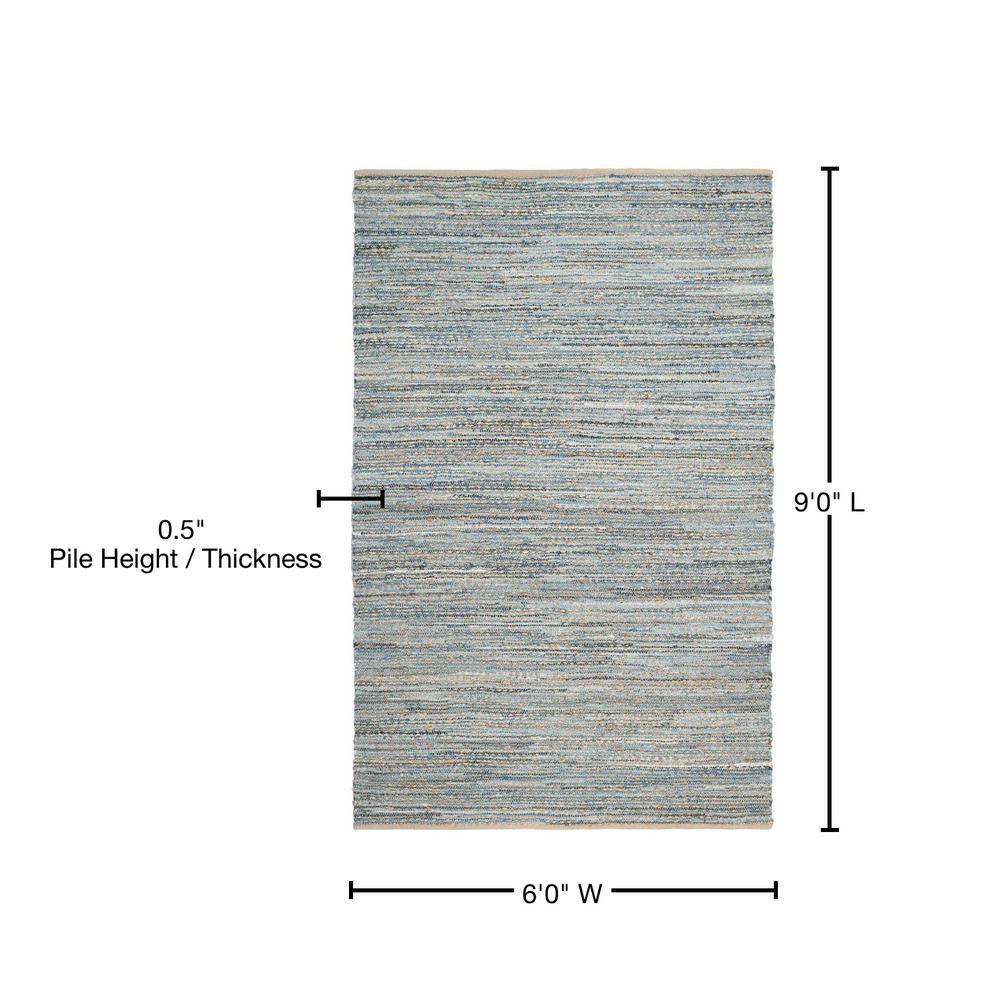 Natural and Blue Handmade Jute 6' x 9' Area Rug