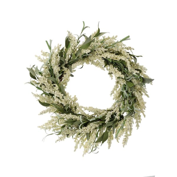 Flowering 24 in. Cream Green Artificial Millet Grass Wreath