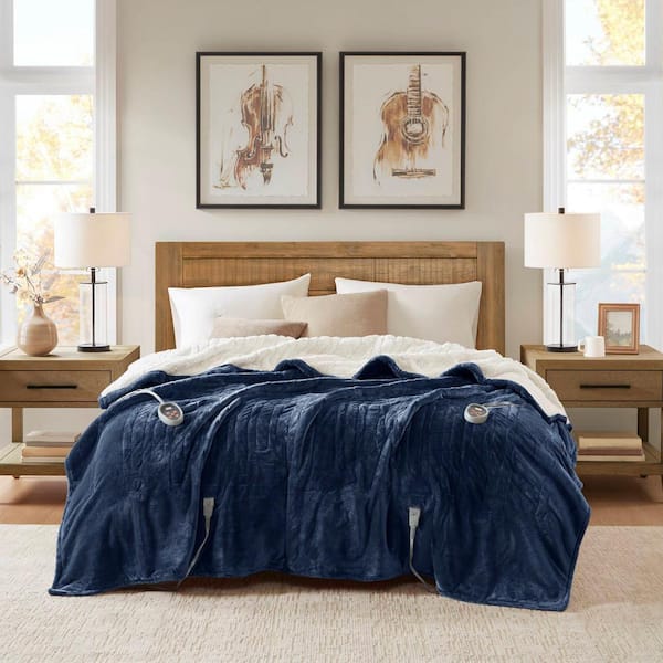 Woolrich Heated Plush to Berber Indigo Polyester King Electric Blanket