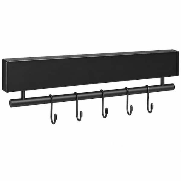 5-Knife 12 in. Stainless Steel Magnetic Knife Holder with 5 Hooks, Black Knife Magnetic Strip, Magnetic Knife Bar